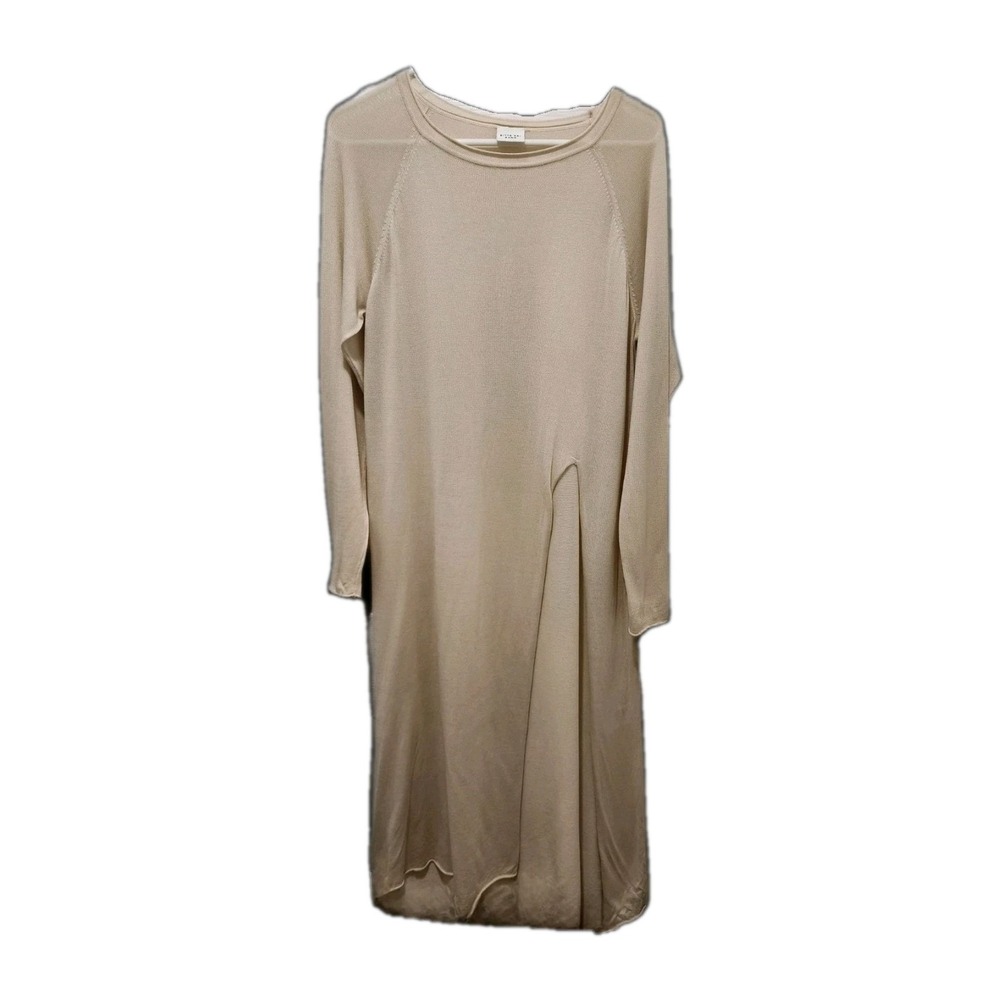 BITTE KAI RAND Sheer Beige Shift Style Dress Long Sleeve Side Slit Sz Medium